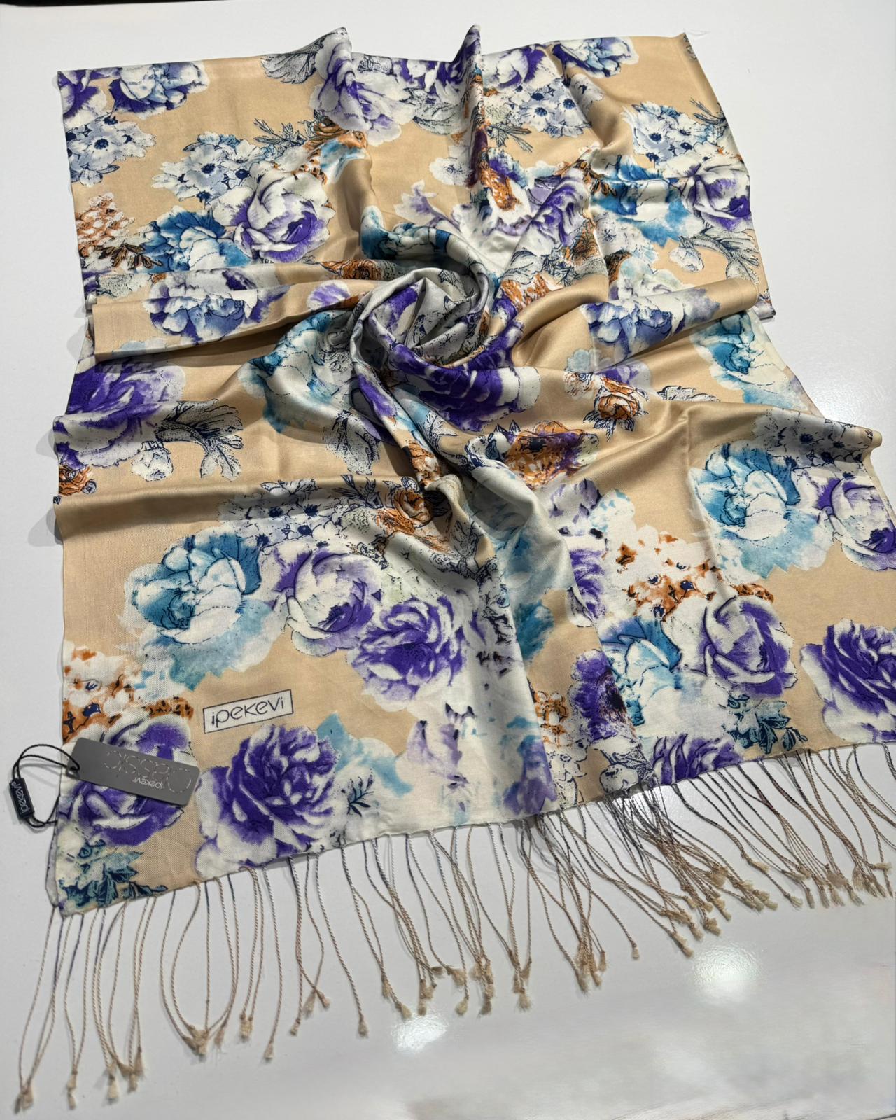 İPEKEVİ GÜLDERYASI KREM VİOLET ŞAL