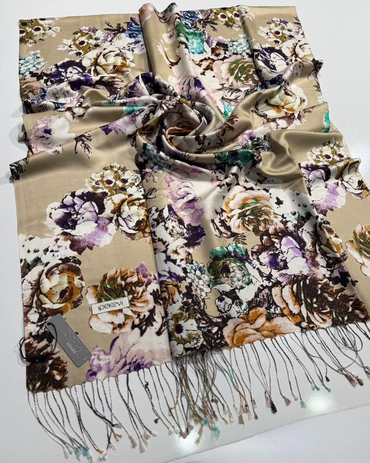 İPEKEVİ GÜLDERYASI BEJ ŞAL