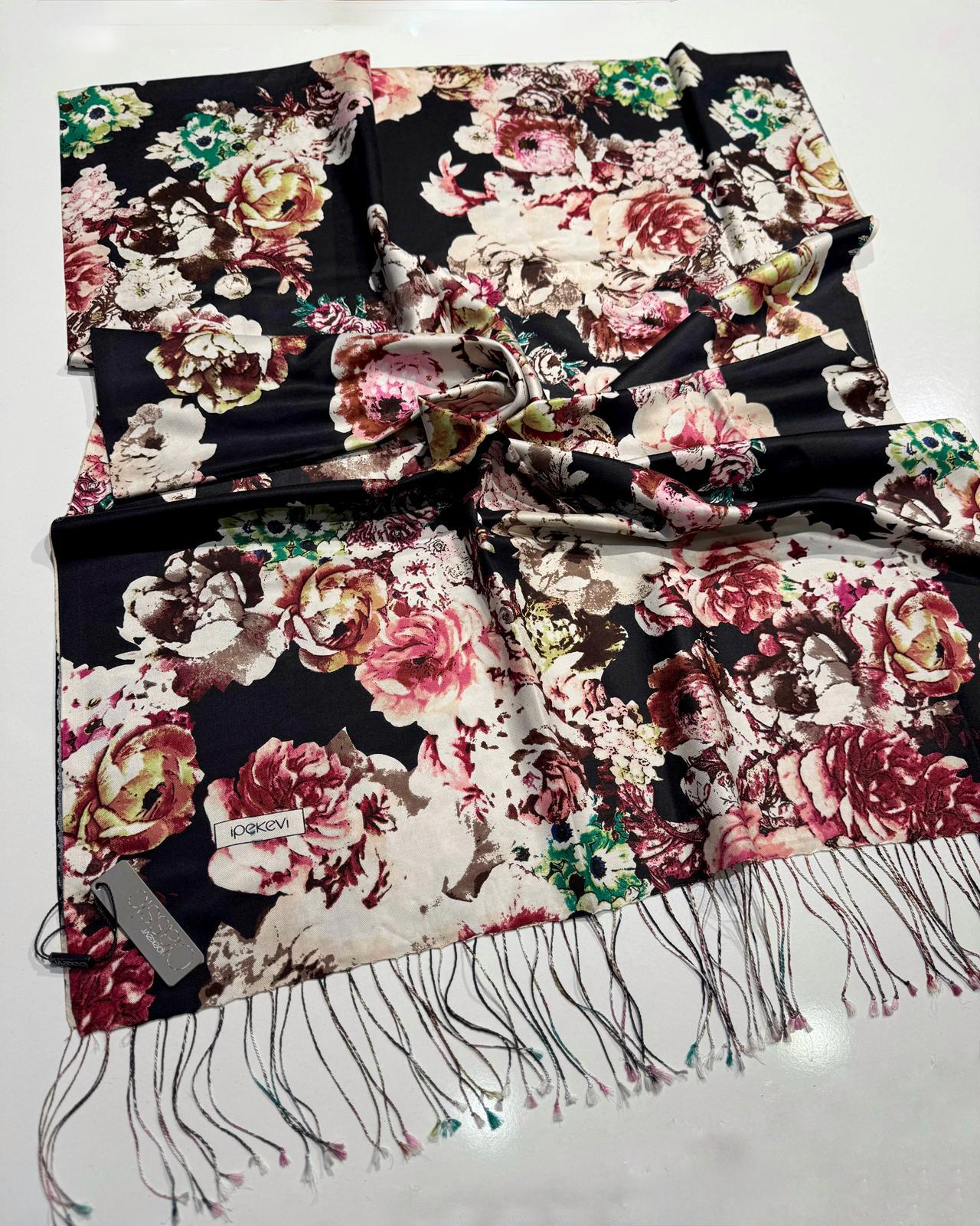 İPEKEVİ GÜLDERYASI SİYAH ŞAL